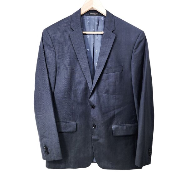 John Varvatos Men's 44R Wool Blazer Navy Check Notch Lapel & Two-Button‎ Closure - Picture 10 of 10